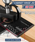 Concealed Cabinet Hinge Jig With Quick Clamp And Dust Vacuum Adapter, 35mm Door Hinge Locator for woodworking in action.