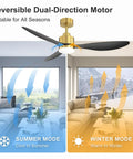 52 Inch Ceiling Fan With Lights And Remote Quiet Dc Motor 3 Reversible Blades Dope Modern Gold And Black Finish in living room