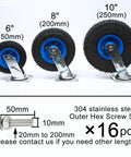 Heavy Duty Rubber Swivel Caster Wheels 6 8 10 Inch with reinforced steel hubs and pneumatic tires for utility carts.