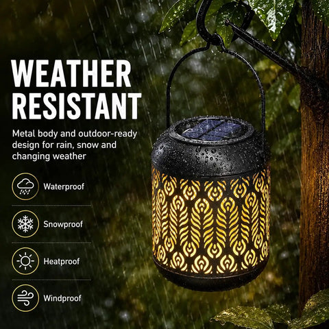 Solar Powered Outdoor Hanging Lanterns For Garden And Patio, Waterproof Landscape Lights With Warm White LED under rain