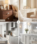 30 Pack Sparkling Clear Glass Cabinet Knobs 1 1/4 Inch Silver Polygon Drawer Pulls on a stylish vanity and cabinets.