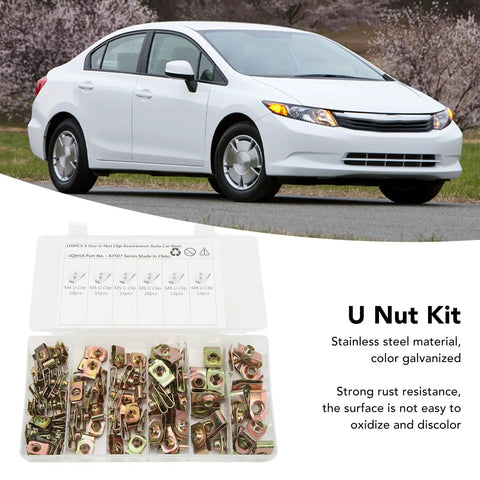 U Nut Kit 100 Pcs Stainless Steel M8 Assortment For Auto Body Panel Bumper Repair Clamp Nuts For Sheet Metal And Plastic Trim Rust Resistant Galvanized Finish With Secure Fixing For Car Panels on car and case