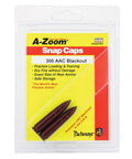 Packaging of Pro Grade Aluminum Snap Caps For 300 AAC Blackout Rifle Training, red finish, two caps visible.