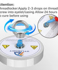 Threadlocking instructions for 1000 Lb Neodymium Magnetic Fishing Kit with highlighted threadlocker application.