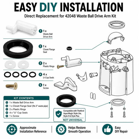 Diagram of RV Toilet Repair Kit With Closet Flange Seal And Screw For Thetford Aqua Magic Style Lite Style II Style Plus Toilets