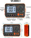 Front view of VC480C Pro-Grade Ultra-Precise Milliohm Meter with 4-Wire Kelvin Clips, 0 adjustment, and backlit LCD display.
