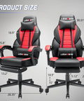 Big And Tall Gaming Chair 400 Lb Capacity Heavy Duty Office Chair With Reinforced Footrest Wide Seat And High Back For PC Desk Red PU Leather Linkage Armrests Thickened Steel Frame shown with dimensions