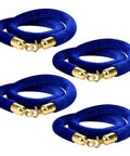 Four Pack Blue Velvet Stanchion Ropes 5 Feet Long With Gold Clasps Ideal For Crowd Control Queues, Party Events, Red Carpet Setups.