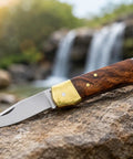 Handmade Folding Pocket Knife With Rosewood Handle And Brass Bolsters, Lockback EDC for Camping and Hiking, 2.2 Inch Stainless Blade