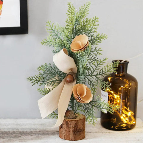 Three Piece Tabletop Christmas Tree Set Ready To Display Mini Artificial Xmas Trees Nine Point Eight Four Inches Tall With Red Berries Pinecones Nuts And Bows For A Cozy Desk Fireplace Holiday Decor