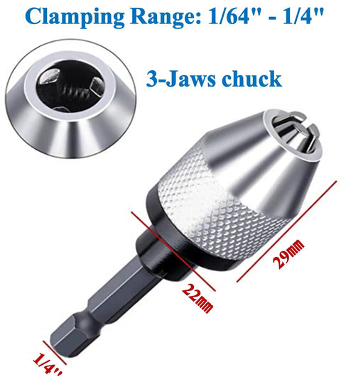 Keyless Chuck Adapter For Impact Driver, 2 Pack, Quick Change One Quarter Inch Hex Shank, Lets You Convert Your Drill In Seconds, Clamp Range 0.3 To 6.5mm, Lightweight, Compact, Easy Bit Swaps, Power Tool Accessory