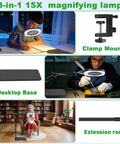 Real Glass Magnifying Desk Lamp With 3 In 1 LED Lighting, woman using lamp for reading at night