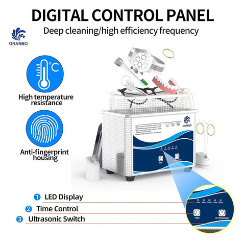 Clean As A Whistle And Built Different For Gritty Grime 40 Khz Ultrasonic Cleaner With Degassing, digital control panel features.