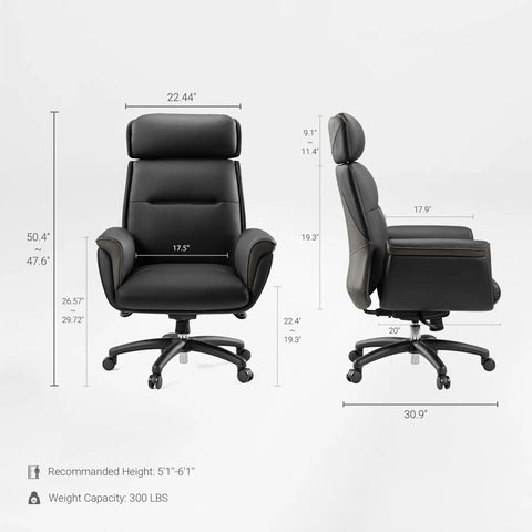 Front and side view of Ergonomic Office Chair For Home Office High Back Desk Chair With Lumbar Support Microfiber Leather 360° Swivel.