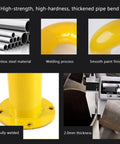 High-strength U Shaped Steel Pipe Wheel Stop With Anti Collision Round Parking Post In Visibility Yellow and Black, weld and thickness details.