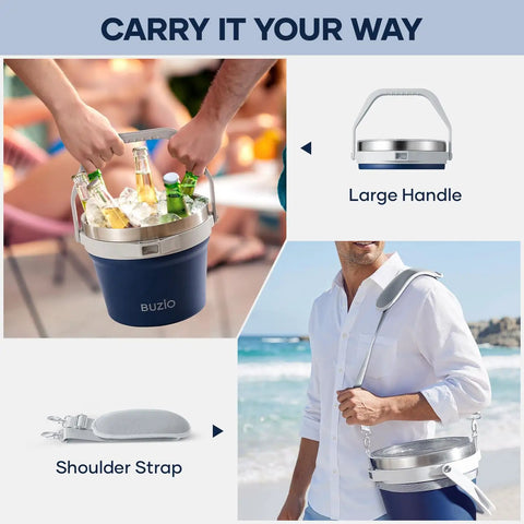 Carrying 7 Liter Insulated Ice Bucket With Lid, Scoop And Tongs, Vacuum Sealed Stainless Steel Keeps Ice Cold For 48 Hours