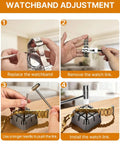 Watchband adjustment steps using Go To All In One Watch Band Repair Kit With Link Remover And Spring Bar Tools Pro Grade Set Includes 108 Spring Bars 20 Link Pins Replacement Punches Hammer Cleaning Cloth And Easy Strap Resize For Any Size.