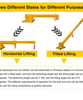 Beefy Workhorse Forklift Telescopic Jib Boom With 2 Ton Capacity and 0 To 75 Degree Tilt in horizontal and tilted lifting positions.