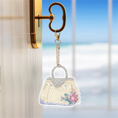 Elegant diamond painting handbag keychain from Six Piece Double Sided Diamond Painting Keychain Kit Set For Beginners And Adults.
