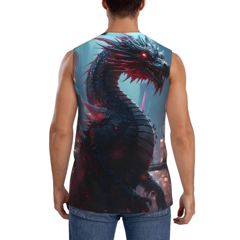 Dope Men's Muscle Tee With Urban Dragon Graphic Quick Dry Workout Tank Top in black, sleeveless design, lightweight polyester blend.