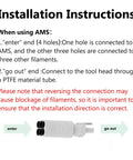 Installation instructions for Two Pack 4 In 1 PTFE Adapter Tubing For Bambu Lab A1 A1 Mini 3D Printer Filament Guide.