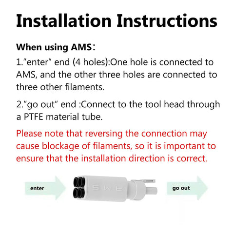 Installation instructions for Two Pack 4 In 1 PTFE Adapter Tubing For Bambu Lab A1 A1 Mini 3D Printer Filament Guide.