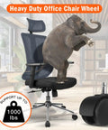 Elephant on office chair showcasing 2 Inch Chair Caster Wheel Set Of 5 Heavy Duty Replacement Wheels for Office Chairs, 1000 lbs capacity