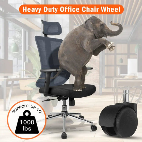 Elephant on office chair showcasing 2 Inch Chair Caster Wheel Set Of 5 Heavy Duty Replacement Wheels for Office Chairs, 1000 lbs capacity