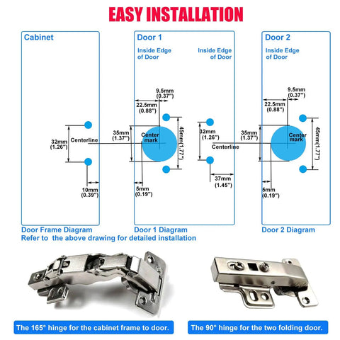 Pie Corner Cabinet Hinge Set With Soft Close For Frameless Clip On Concealed Mount Bi Fold Doors installation diagram