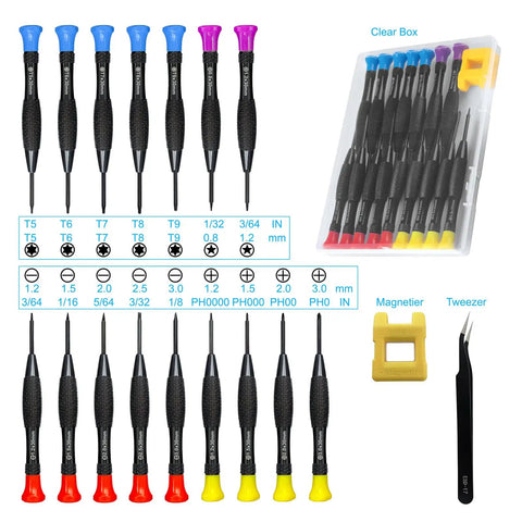 18-Piece Mini Precision Screwdriver Kit With Magnetic Case Featuring Flathead Phillips Torx Pentalobe Bits And Tweezers