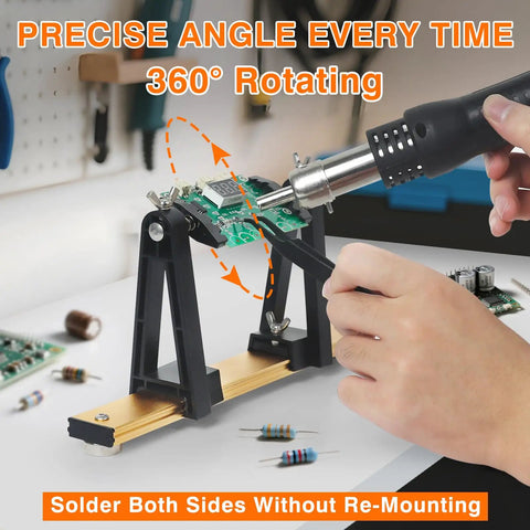 Magnetic PCB Holder With 360 Degree Rotation And Helping Hands For Soldering And Repair Portable Aluminum Base Space Saving Design Durable For Electronics PCB Projects Ideal Hobbyist Toolkit Upgrade. Soldering a circuit board.