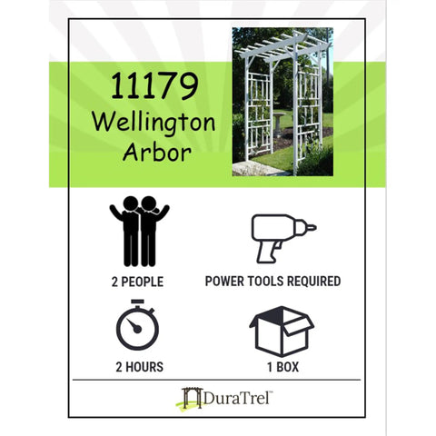 Vinyl Garden Archway For Outdoors, 72 By 85 Inches, White With Lattice Design And Trellis Sides, assembly guide and image of arch.