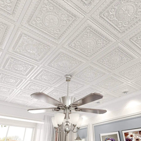 Drop Ceiling Tiles 2x2 Glue Up PVC White 12 Pack 48 Sq Ft Durable Lightweight Panels for T Bar Grids or Flat Substrates Water and Corrosion Resistant Recyclable Easy DIY Install