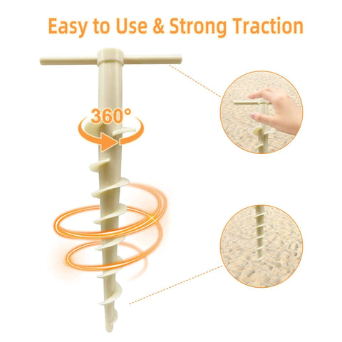 Go To Beach Tent Sand Anchors And Ground Stakes Set shown with screw-in design and T-handle for easy use