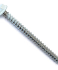 Top Shelf White Hex Washer Sheet Metal Screws Pack Of 12 Eight By Two Inch Stainless Steel Fasteners With Slotted Heads for installation.