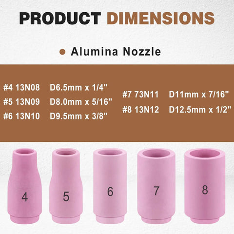 53 Piece TIG Welding Torch Consumables Kit including Alumina Nozzle sizes 4-8 for WP-17/18/26 Welders