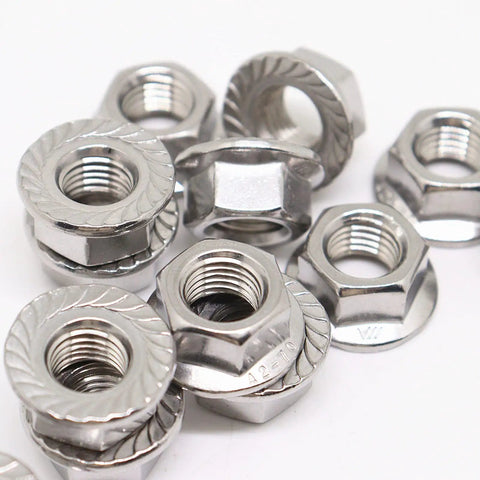 Badass Heavy Duty 304 Stainless Steel M10 X 1.25mm Hex Serrated Flange Nuts 30 Piece Set Bright Finish displayed on white background.