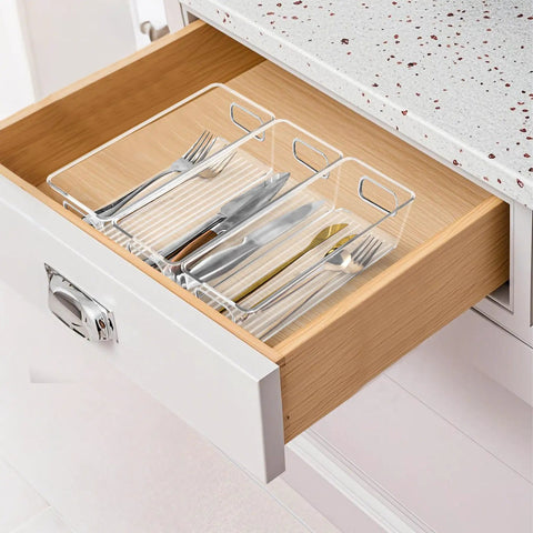 Total Game Changer Clear Plastic Storage Bins Eight Pack Of See Through Pantry Organizers And Fridge Containers designed for kitchen cabinet drawer with utensils.