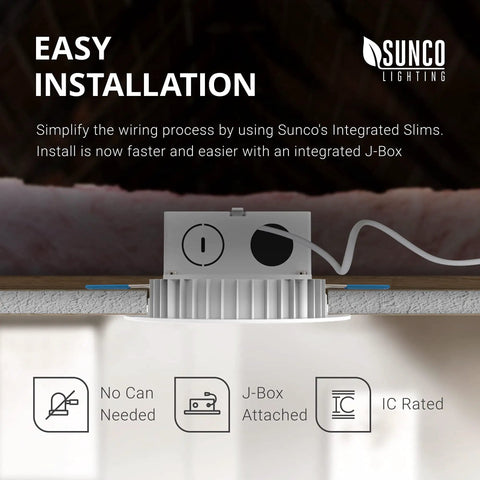 Installation of 12 Pack Ultra Thin 4 Inch LED Recessed Downlights With Integrated Junction Box, Damp Rated, Dimmable Canless Slim Ceiling Lights