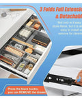 Heavy Duty Black Undermount Drawer Slides delivering dead smooth glide in a full-extension drawer with organized items.