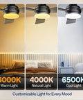 42 Inch Low Profile Ceiling Fan With Lights And Remote Black Finish For Bedroom showing warm, natural, and cool LED lighting options