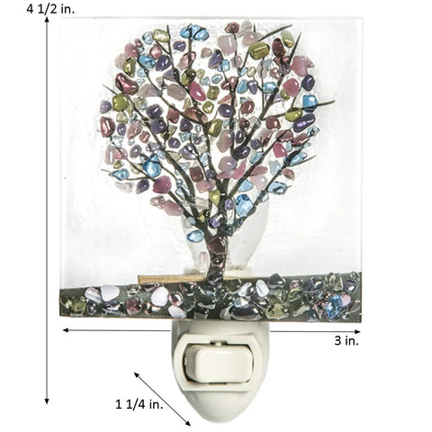 Stained Glass Tree Night Light Plug In With Fused Glass Chips In Purple Green And Blue, handmade decorative accent light.