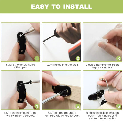 Six Pack Anti Tip Wall Anchors for Furniture installation guide steps using tools and brackets