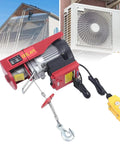Heavy Duty Electric Hoist Winch With Remote Chain Cable Rig, features a red and silver design, suitable for lifting large loads.