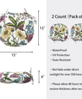 Round Tufted Chair Cushions Set Of 2 15x15x4 Inches Water Resistant With Ties Butterfly Flower Pattern