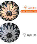 Vintage Stained Glass Ceiling Light 18-Inch Flush Mount Fixture With Bowl Shade on and off view