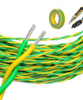 Top Notch 22Awg Yellow Green Fep Insulated Twisted Pair Wire 600V Tinned Copper Flexible High Temperature Cable For Led Lighting Solar Panels And Industrial Controls Brings Badass Durability And Runs Rock Solid On Rough Jobs 50 Feet Spool with exposed strands and tools.