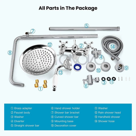 Exposed Shower Faucet System No Fuss All In One With 8 Inch Rainfall Head Tub Spout Handheld Spray Wall Mount parts