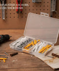Stainless Steel Screw In Hooks And 160 Piece Mounting Hardware Kit for drywall and masonry on wooden workbench