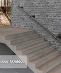 Black Wrought Iron Stair Handrail Wall Mounted Indoor Outdoor Support Bar With Kickass Ergonomic Grip for stability on steps.